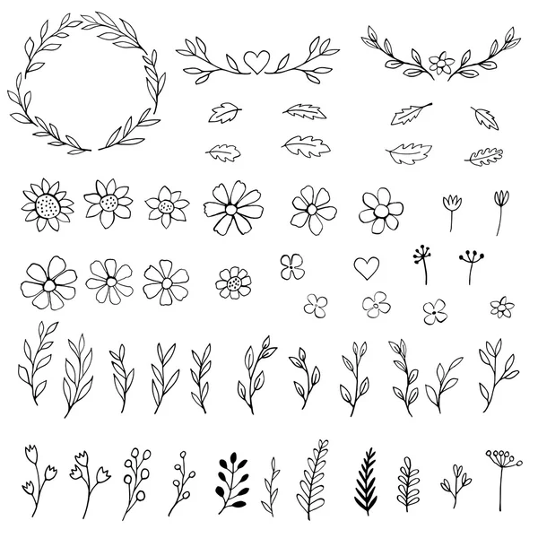 Florales dibujados a mano de tinta — Archivo Imágenes Vectoriales