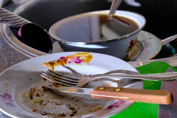 Dirty Dishes Eating Close Selective Focus — Stock Photo, Image