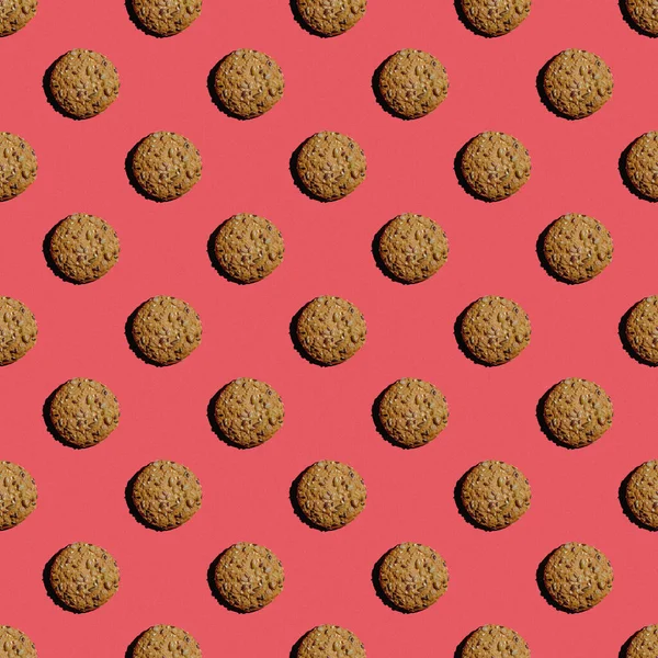 Bezproblémový Vzor Obrázků Cookies Semínky Růžovém Pozadí Tapety Sušenkami Hodí — Stock fotografie