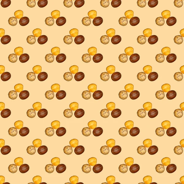 Seamless Pattern Photo Wheat Rye Buns Biege Background Wallpaper Bread — Stock Photo, Image