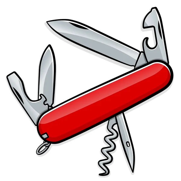 Coltello Esercito Penknife Disegno Multifunzionale Cartone Animato — Vettoriale Stock