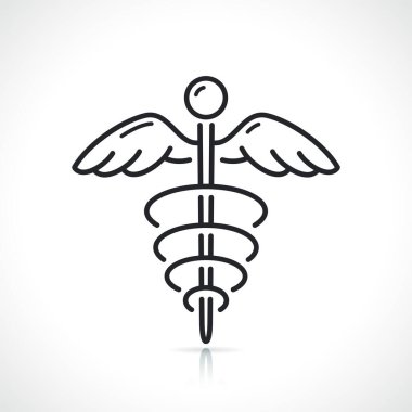 Tıbbi caduceus ince çizgi çizimi izole tasarım