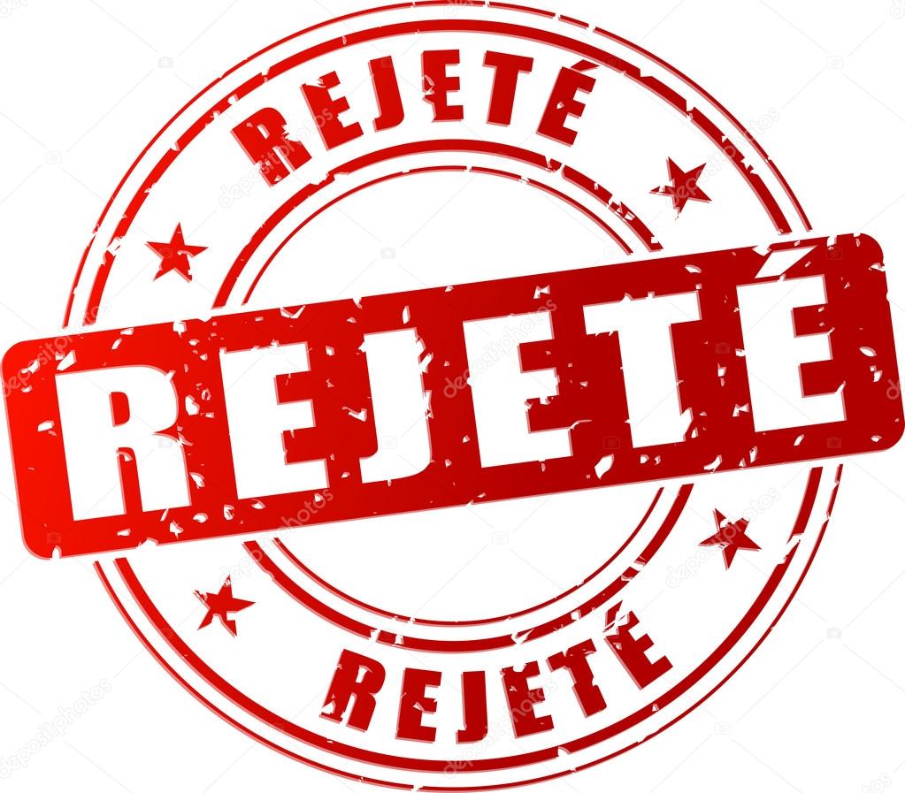 French translation for rejected red stamp on white background