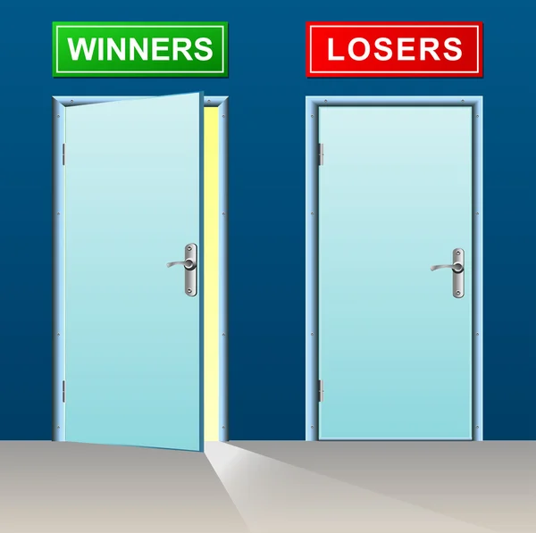 Vinnare och förlorare dörrar — Stock vektor