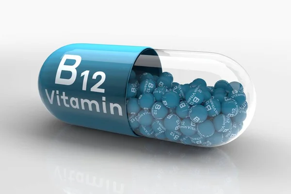 Vitamine B12 Capsule Cyanocobalamine Nutrition Régime Alimentaire Sous Verres Vie — Photo