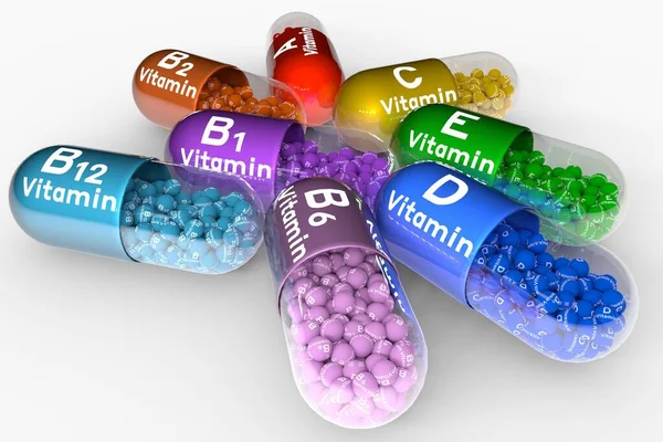 Vitaminas B12 Producción Pharma Medicamentos Tráfico Farmacia Médico Colorido Analgésico — Foto de Stock