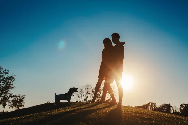 Ung familj med sällskapsdjur — Stockfoto