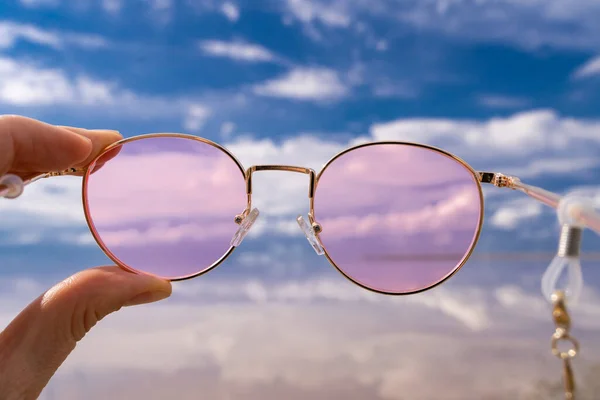 Óculos Cor Rosa Alegre Relaxante Clima Férias Verão Protecção Dos — Fotografia de Stock