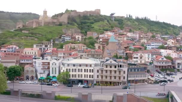 Tiflis Georgia Ciudad Vieja Material Archivo Vídeo Aéreo Drone Vuela — Vídeos de Stock