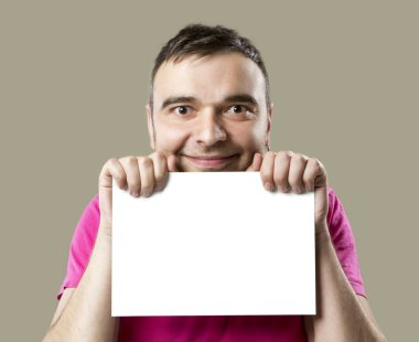 Happy Man with white placard clipart