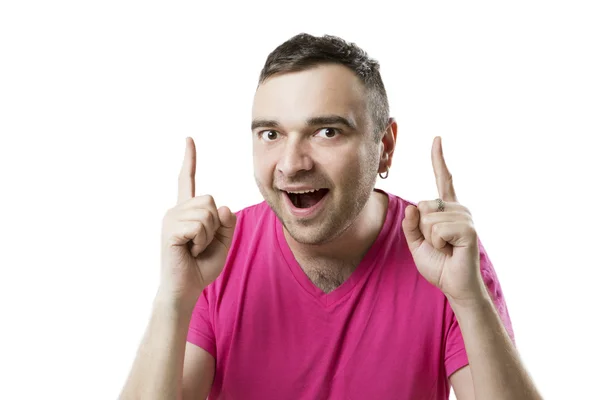 Happy smile pointing man — Stock Photo, Image