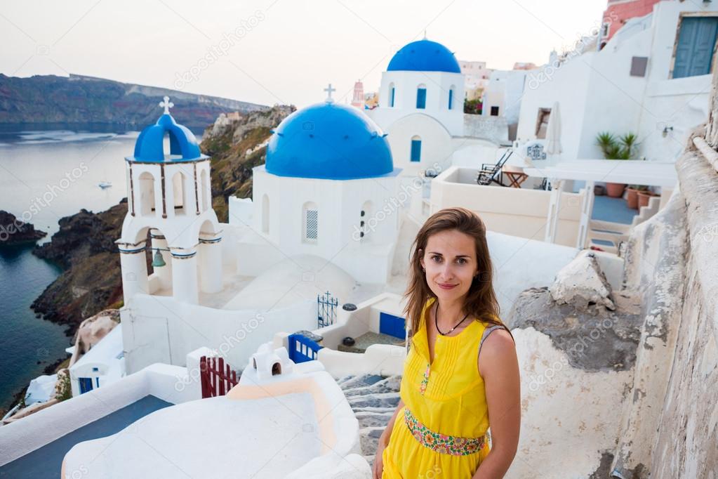 Young woman in Santorini island