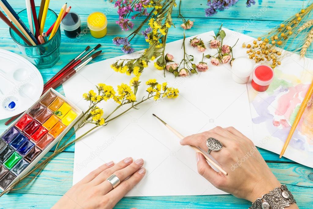 Watercolor artist at work