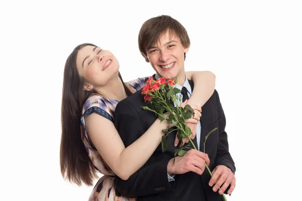 Belo jovem feliz rindo casal — Fotografia de Stock
