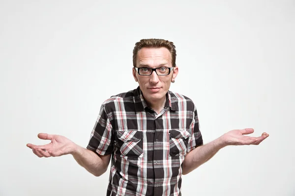 Man shrug his hands in amazement — Stock Photo, Image