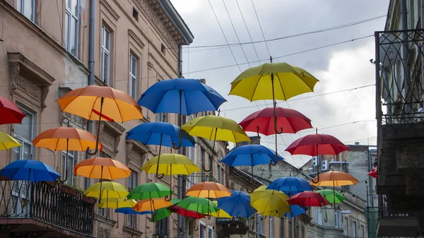 Pozadí Barevný Deštník Pouliční Dekorace — Stock fotografie