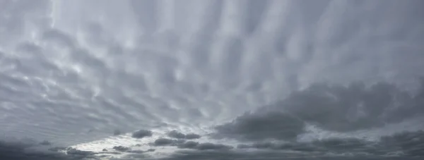 Πανόραμα Γκρίζου Δραματικού Ουρανού Κυματιστά Πυκνά Σύννεφα — Φωτογραφία Αρχείου