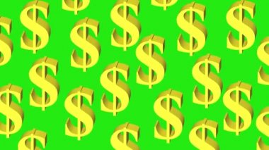 Yeşil arkaplana düşen dolar işaretleri, tasarım için 4k video.