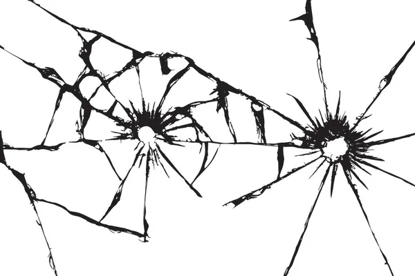 Střelné sklo s prasklinami, textura prasklého poškozeného čelního skla — Stockový vektor