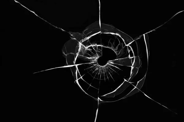 壊れたガラスのショットからの亀裂のテクスチャ 黒の背景に抽象的なイラスト — ストック写真