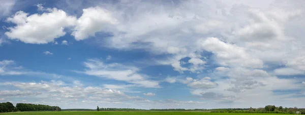 Blauer Bewölkter Himmel Über Landwirtschaftlichen Feldern Mit Feldfrüchten Einem Sonnigen — Stockfoto