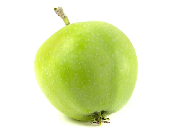 Πράσινο Μήλο Peduncle Απομονώνονται Λευκό Φόντο — Φωτογραφία Αρχείου