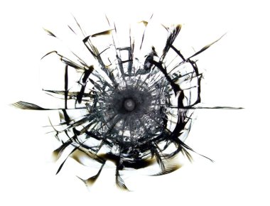 Kurşun geçirmez cam üzerindeki bir kurşunla oluşan çatlakların etkisi.