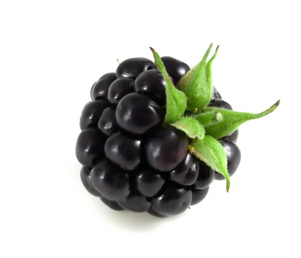 Brombeeren Isoliert Auf Weißem Hintergrund Schwarze Beere Mit Grünen Blättern — Stockfoto