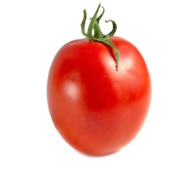 Beyaz arkaplanda izole edilmiş dikdörtgen bir domates.