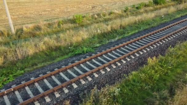 Spoorwegen, weg voor trein over het veld. — Stockvideo
