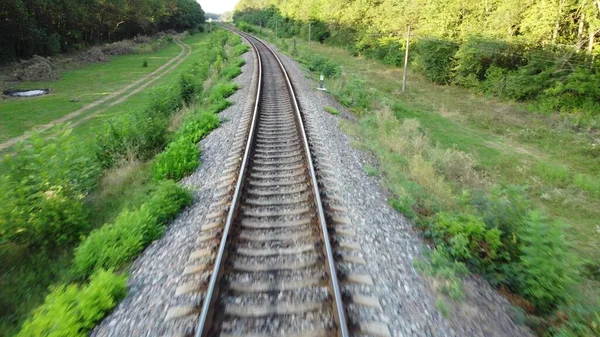 Die Fluchtgeschwindigkeit Über Die Schienen Der Gleise Auf Denen Der — Stockfoto