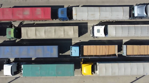 Top View Trucks Loaded Grain Containers — Stock Photo, Image