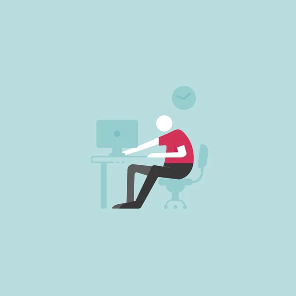 Concepto de lugar de trabajo. Hombre sentado en el escritorio y trabajando . — Vector de stock