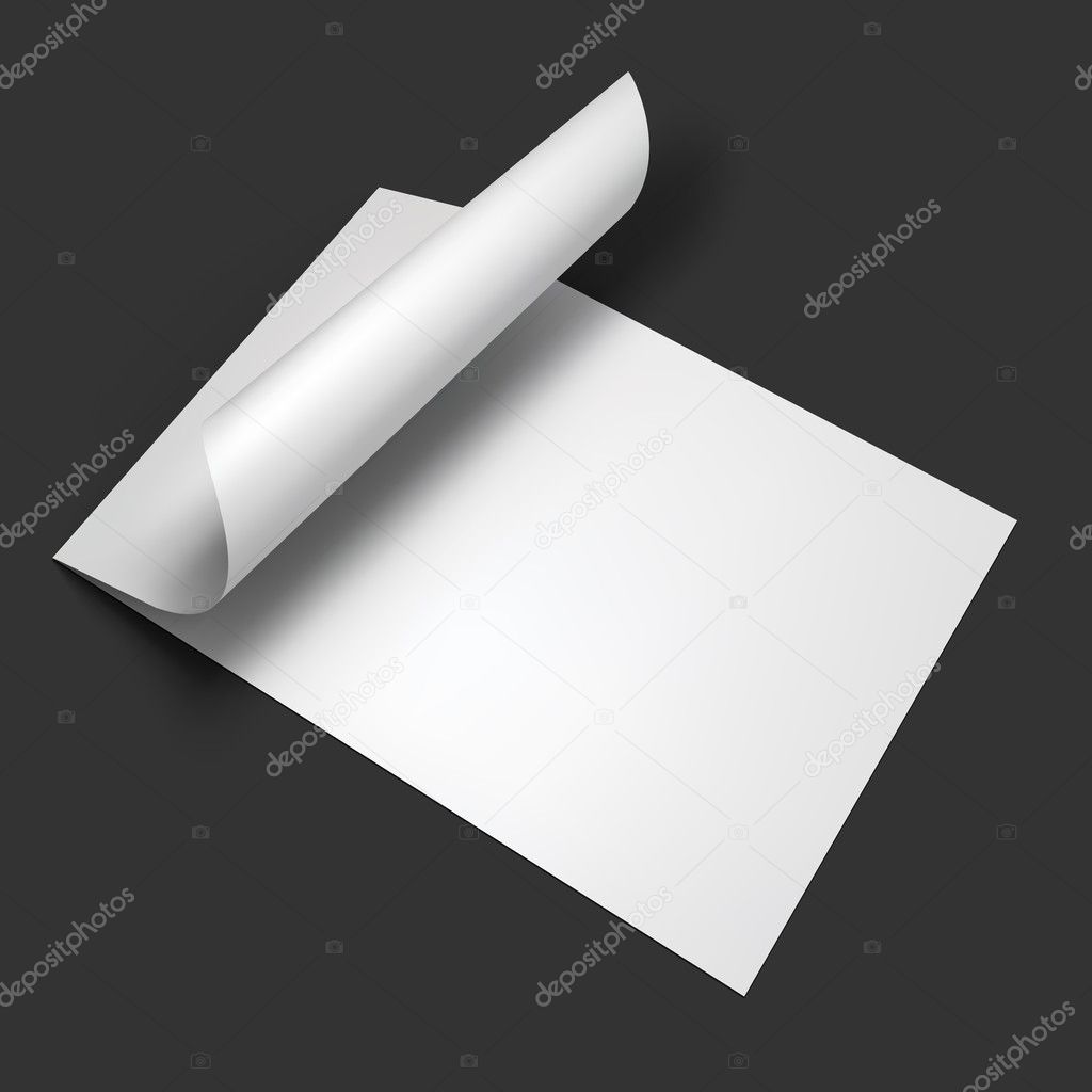 Blank sheet mockup template with page curl and shadow.