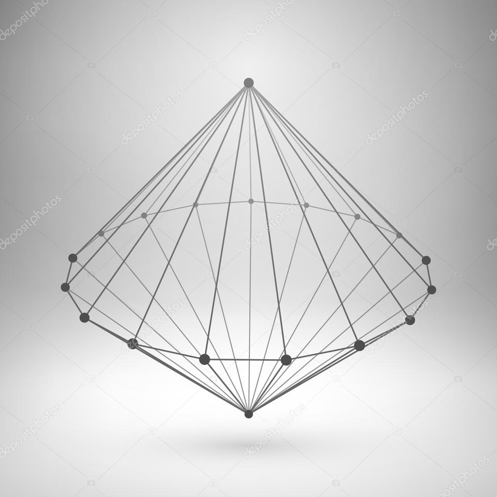 Wireframe mesh polygonal cone.
