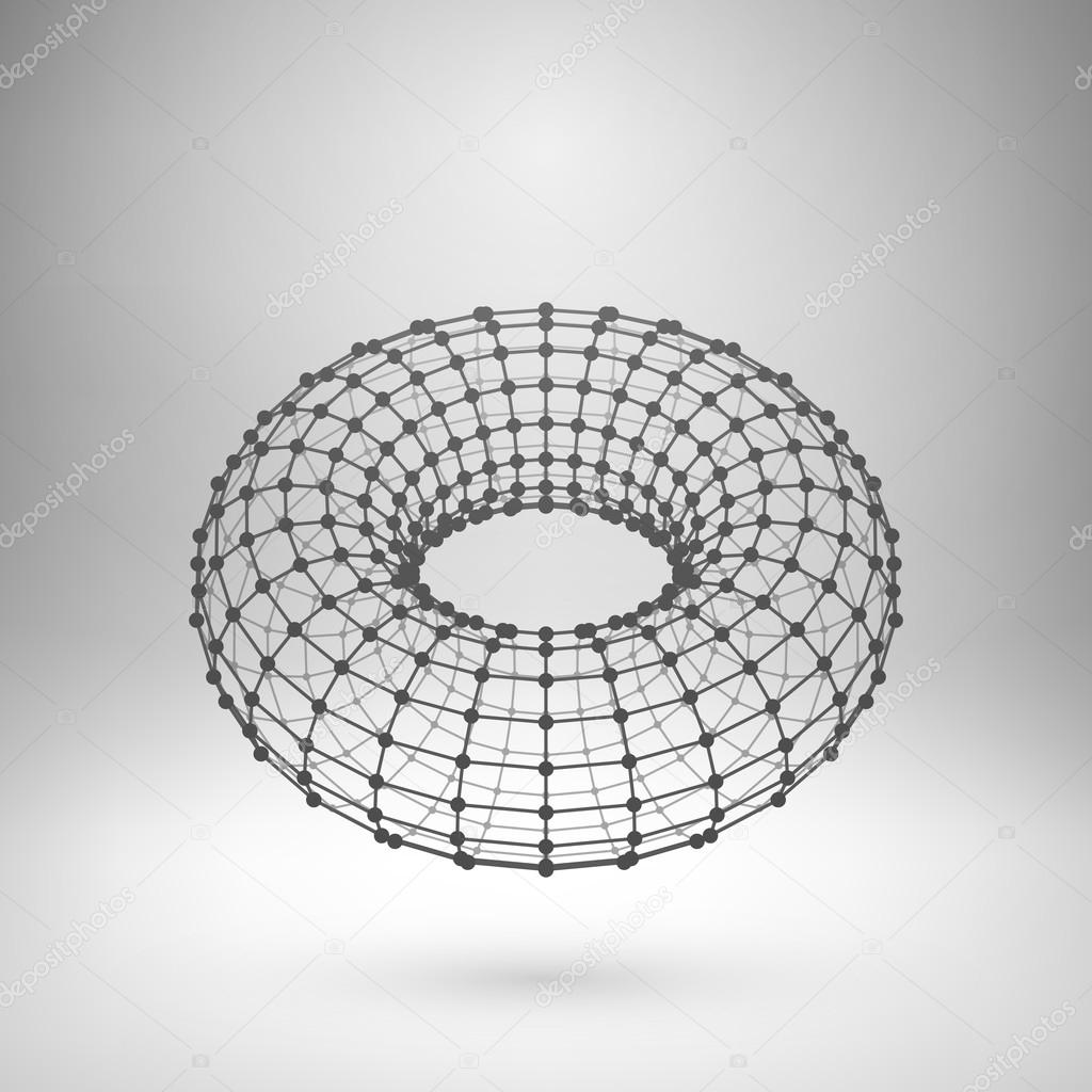 Wireframe mesh polygonal torus.