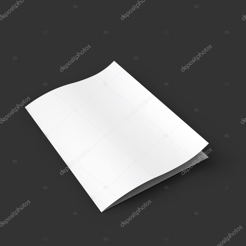 Closed white booklet with a curved leaf. Business mockup template.