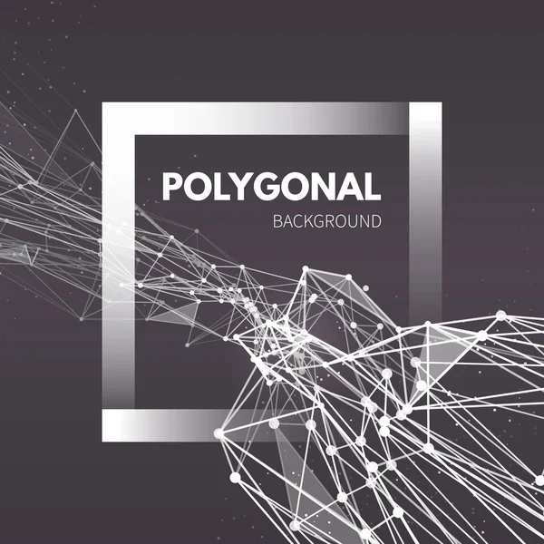 Fond polygonal en treillis métallique. Onde avec lignes et points connectés . — Image vectorielle
