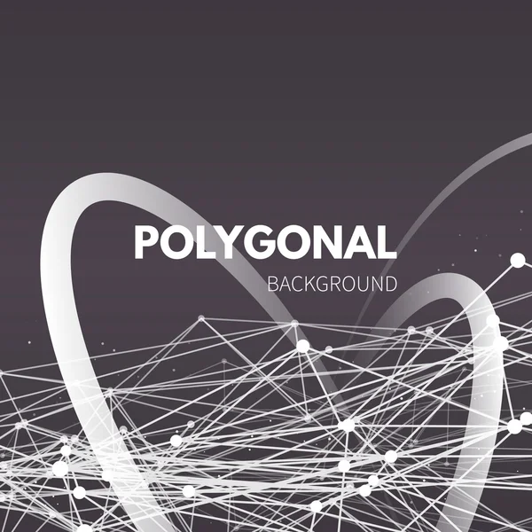 Fond polygonal en treillis métallique. Onde avec lignes et points connectés . — Image vectorielle