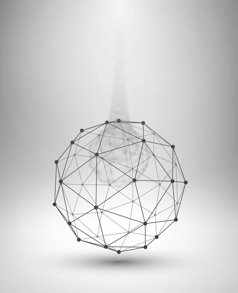 Globo Wireframe. Esfera con líneas y puntos conectados . — Vector de stock