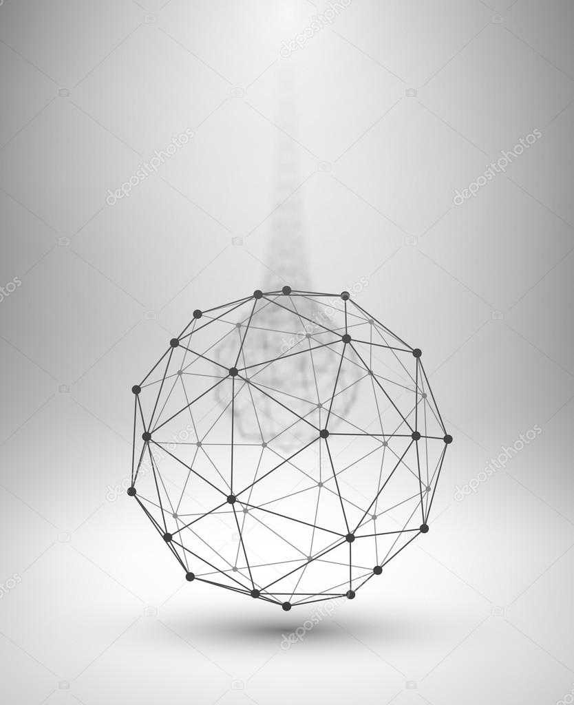 Wireframe Globe. Sphere with connected lines and dots.
