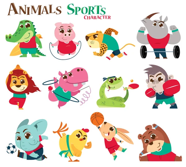 Vektor Illustration Von Animals Sports Character Cartoon Tierischer Spieler — Stockvektor