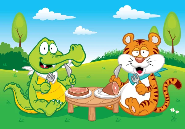 Crocodile et tigre — Image vectorielle