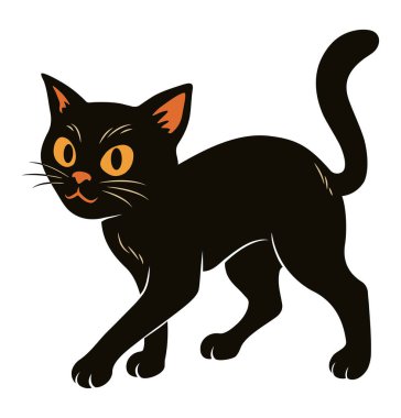 Cadılar Bayramı Tasarımı İçin Siyah Kedi Çizimi Yürüyüş Pozu