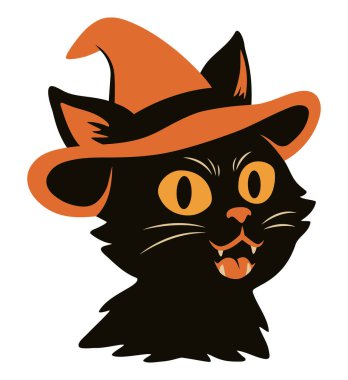 Cadı Şapkası İllüstrasyonlu Cadılar Bayramı Kara Kedisi