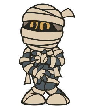 Sevimli Karikatür Mumya Çapraz Kollu Utangaç Cadılar Bayramı Karakteri