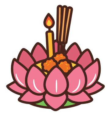 Loy Krathong Festivali için şirin Krathong Çizgi Filmi Vektörü Lotus Yüzen Mum