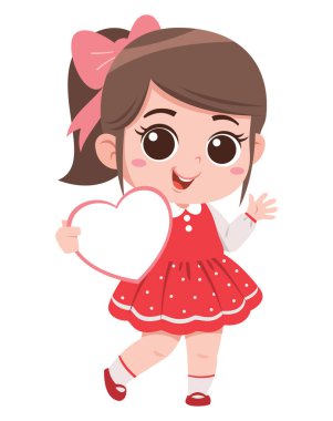 Sevimli Küçük Kız Çizgi Film Karakteri Tutucu Kalp İllüzyonu