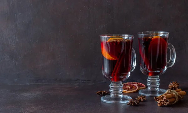 Vinho Amassado Com Canela Laranja Bebida Quente Inverno Receita — Fotografia de Stock