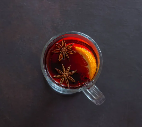 Vinho Amassado Com Canela Laranja Bebida Quente Inverno Receita — Fotografia de Stock